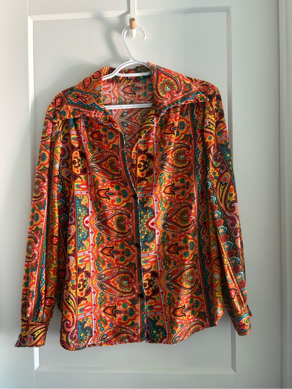 Vintage Handmade Paisley Button-Up Blouse - Bright Multi